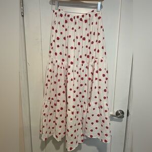 White Strawberry-Print Tiered Maxi Skirt